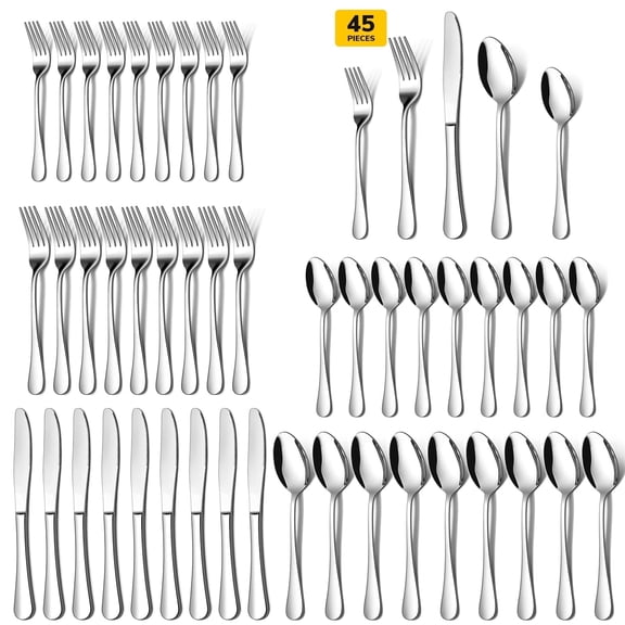 ATUPEN 45 Piece Silverware Set, Service for for 9 with Steak Knives Stainless Steel Forks Spoons Kitchen Restaurant