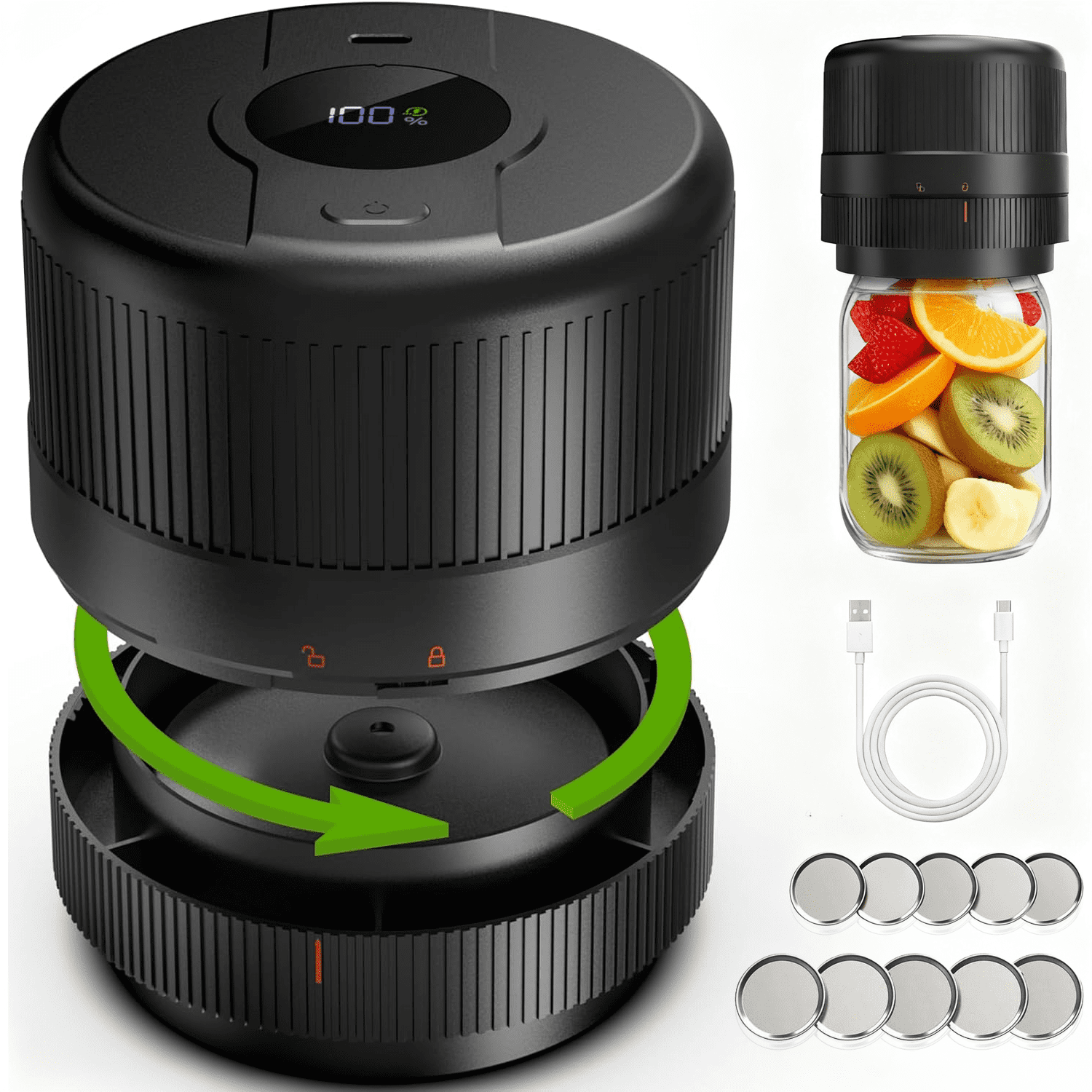 AARTVARK TEES Electric Mason Jar Vacuum Sealer,Fits Wide Mouth and Regular Mouth Mason Jars, Black