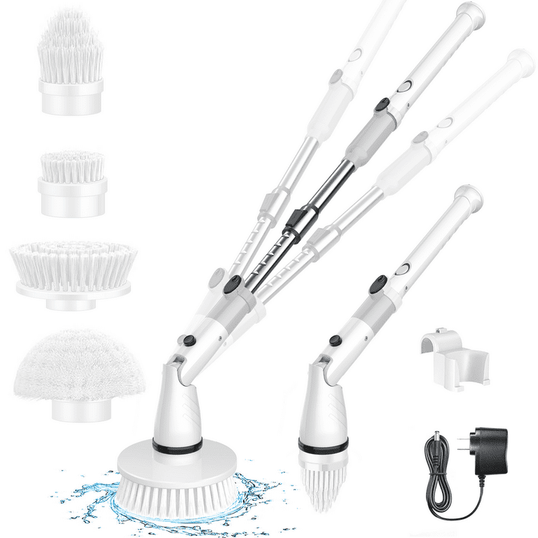 LABIGO Electric Spin Scrubber LA1 Pro, Cordless Spin Scrubber with 4  Replaceable Brush Heads and Adjustable Extension Handle, Power Cleaning  Brush for Bathroom Floor Tile (White) - LABIGO