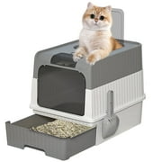 ATUPEN Enclosed Cat Litter Box with Lid, Large Litter Scoop High Wall Sides Enclosure(Grey)