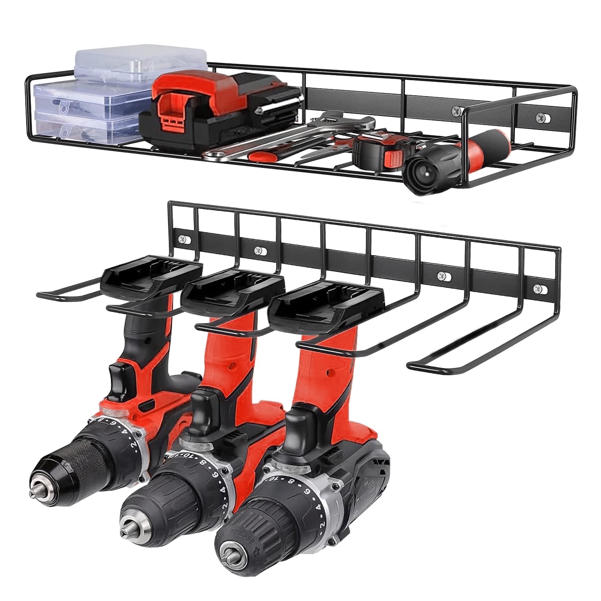 ATUPEN 2 Tier Heavy Duty Drill Holder Wall Mount Power Tool Organizer and Storage Equipment System Black Walmart