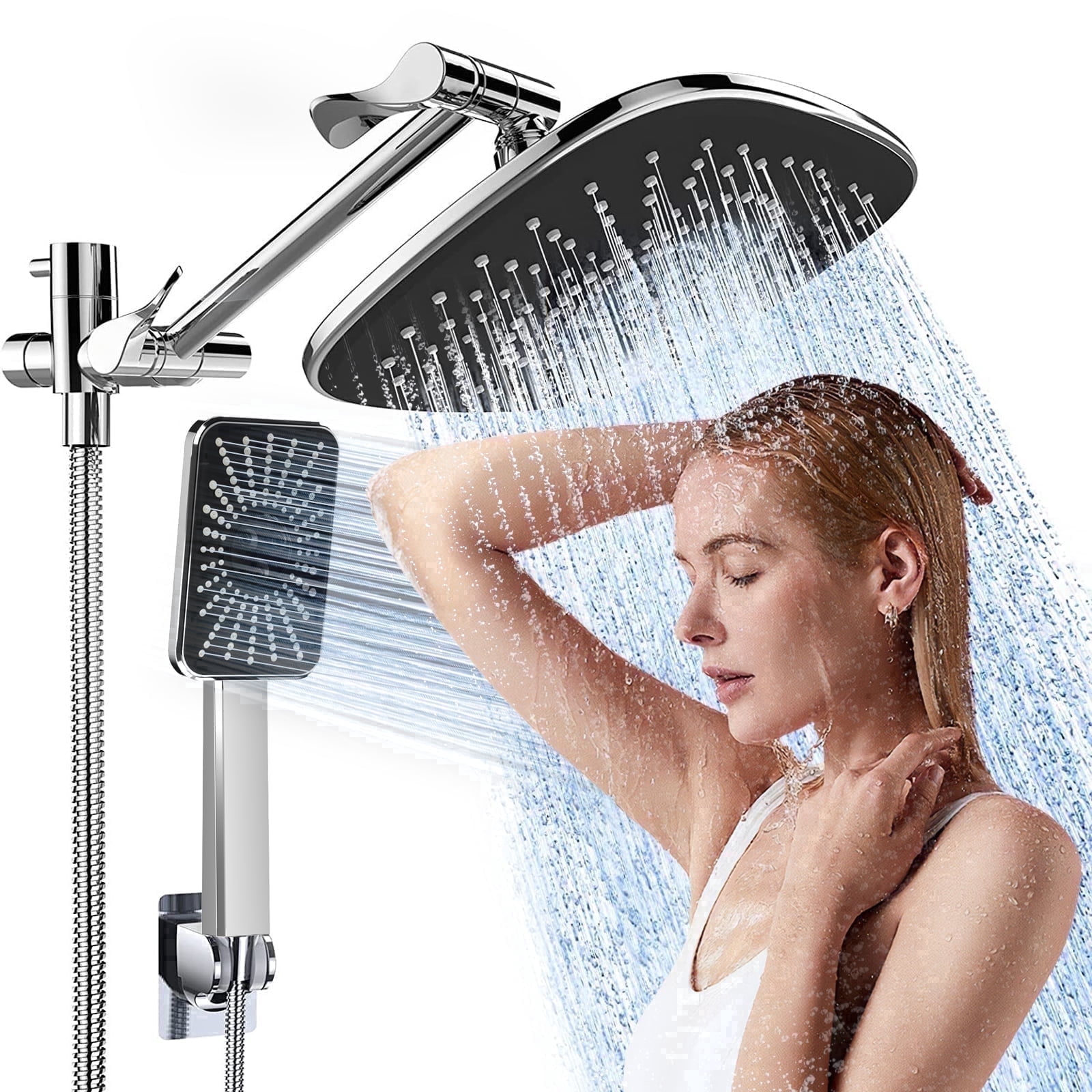 ATUPEN Rain Shower Head, 12" Wide Adjustable High Pressure Dual Showerhead