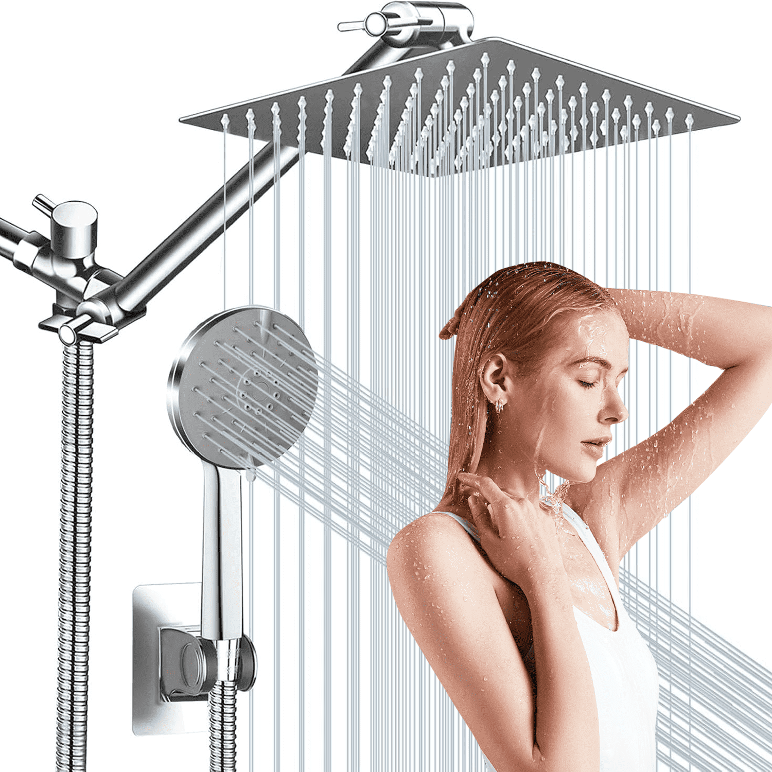 Hodvit Handheld Showerhead with Hose 10 Spray Modes Stainless Steel High Pressure Shower Head New