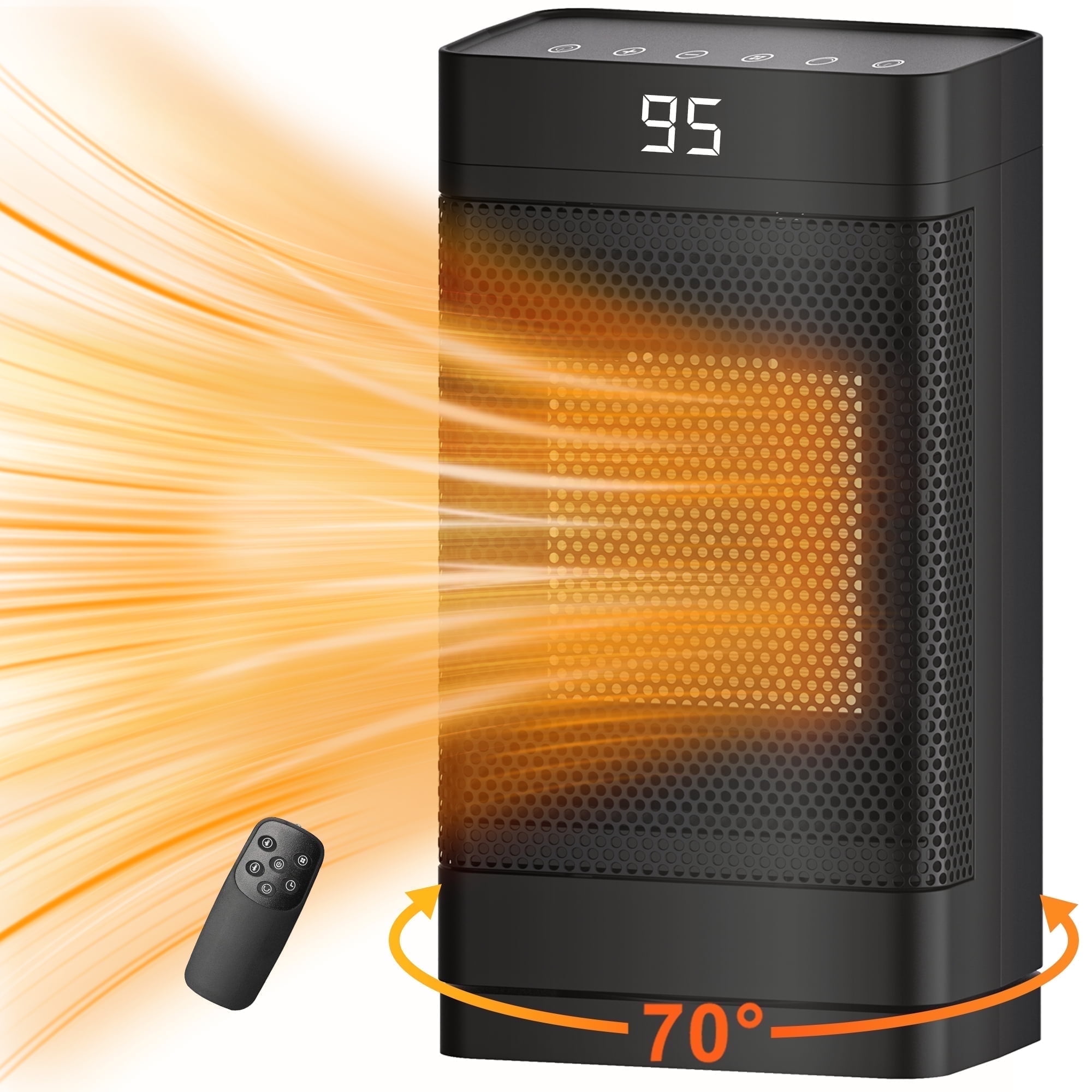 ATUPEN Space Heater, 1500W Portable Electric Heaters for Indoor Use with Thermostat Remote PTC Ceramic 70Oscillation 12h Timer Safety Heater for Room Home Office