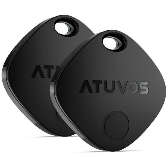 ATUVOS Smart Luggage Tracker Tags Black 2 Pack,Works with Apple Find My (iOS Only), Bluetooth Item Locator,Replaceable Battery,IP67 Waterproof
