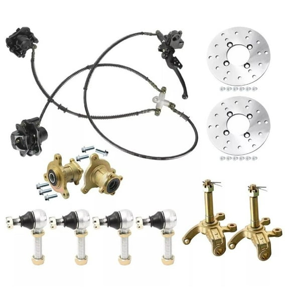 ATV 3 Stud Front Wheel Hub Front Brake Disc Rotor Steering Knuckle Spindle Brake Caliper Kit for 50cc 70cc 90cc 110cc 125cc Go Kart Quad Dirt Bike ATV Buggy 4 Wheelers Mini Bike 6" 7" Wheels