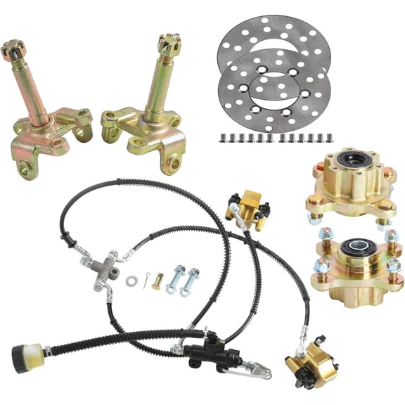 ATV 4 Stud Front Wheel Hub Kit Front Brake Disc Rotor Steering Knuckle Spindle Brake Hydraulic Caliper for 250cc 200cc 150cc 125cc Go Kart Golf Cart Quad Dirt Bike ATV Motorcycle Buggy