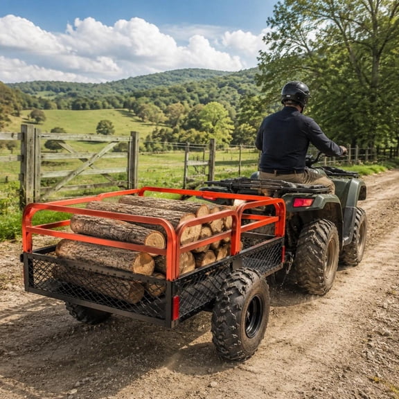 ATV Dump Trailer, heavy duty steel, 1500 lb load capacity, 15 cu ft, tow behind cart for mowers, tractors, UTVs