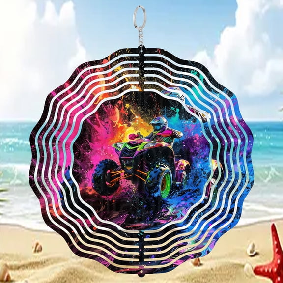 ATV Four Wheeler Colorful 3D Wind Spinner Stainless Steel Kinetic Hanging Decor