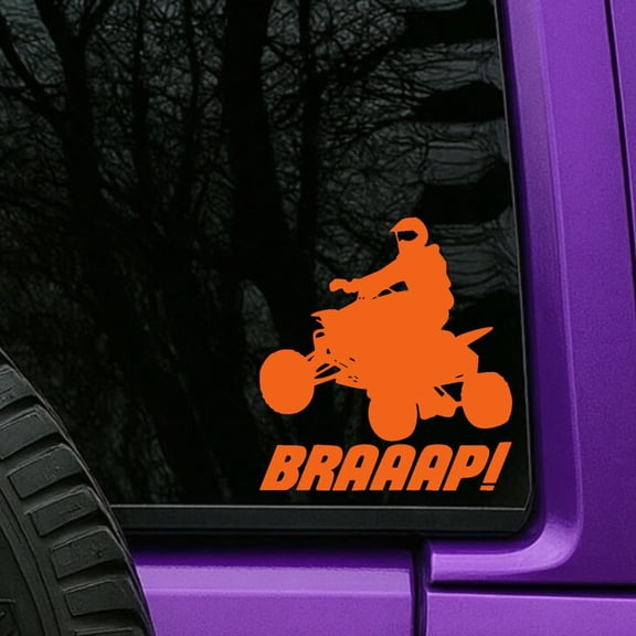 ATV Rider Orange Vinyl Decal Sticker Waterproof Car Window 8"
