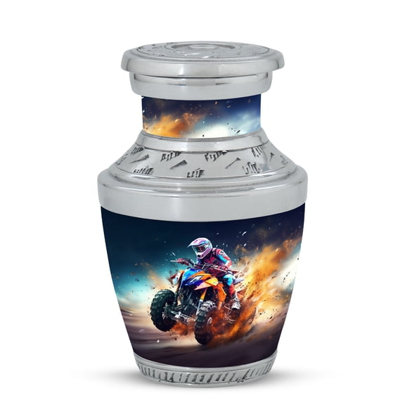 ATV Rider Racing with Explosive Speed Sleek Mini Urn for Ashes Adult - Modern Keepsake for Cherished Remains Funeral Urns For Human Ashes - Memorial Urns 3 Inch, 1 Pc
