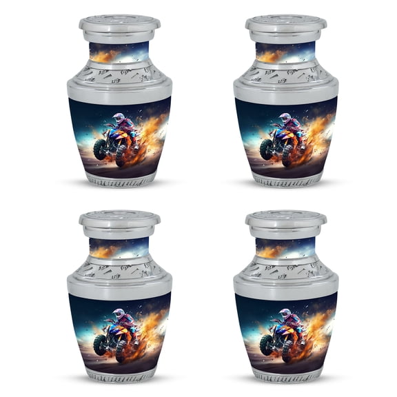ATV Rider Racing with Explosive Speed Tiny Memorial Urn for Loved One's Ashes - Elegant Keepsake for Eternal Memory Funeral Urns For Human Ashes - Memorial Urns 3 Inch, Set Of 4