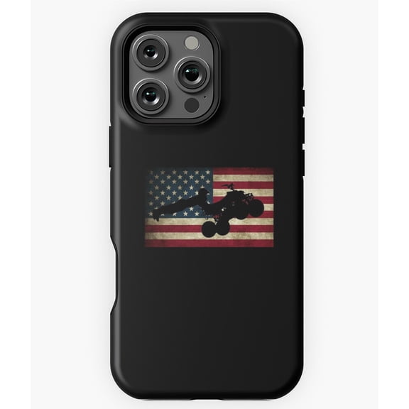 ATV Silhouette Vintage American Flag Phone Case for iPhone 16 15 14 13 12 11 Pro Max
