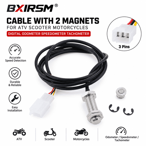 ATV Speedometer Sensor 3 Pin Cable with 2 Magnets, Digital Odometer ...