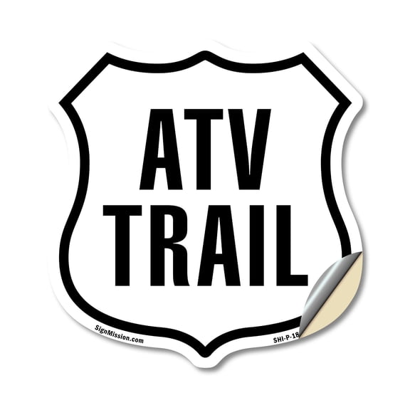 ATV Trail (5 Pack) 4 inch X 4 inch Shield Shaped Heavy Duty 3.2 mil Vinyl Decals Weather Resistant Made in the USA