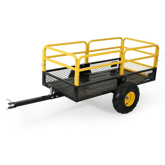 ATV Trailer Dump Cart, 22 Cu.Ft, 1600 LB Capacity, Heavy Duty Steel Lawn Mower Trailer Tow Behind with Removable Sides & All Terrain Tires for Garden Yard