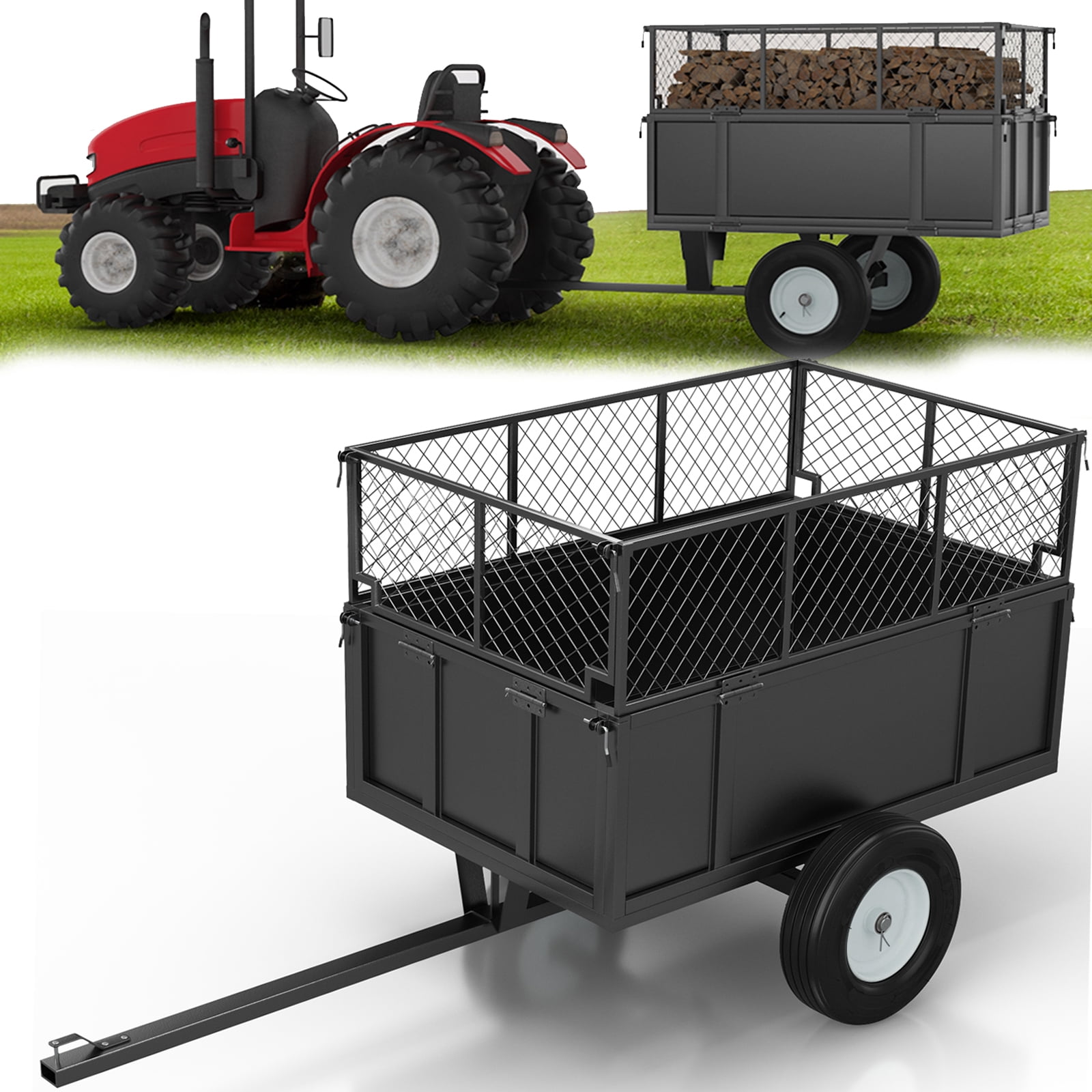 ATV Trailer Dump Cart Pull Behind, 750 LB Capacity, 17 Cu.Ft, Heavy ...