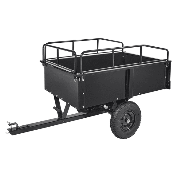 ATV Trailer Steel Dump Cart, 750lb Capacity, 15 Cubic Feet - Garden Utility Trailer for Tractor, Lawn Mower, UTV, Removable Sides