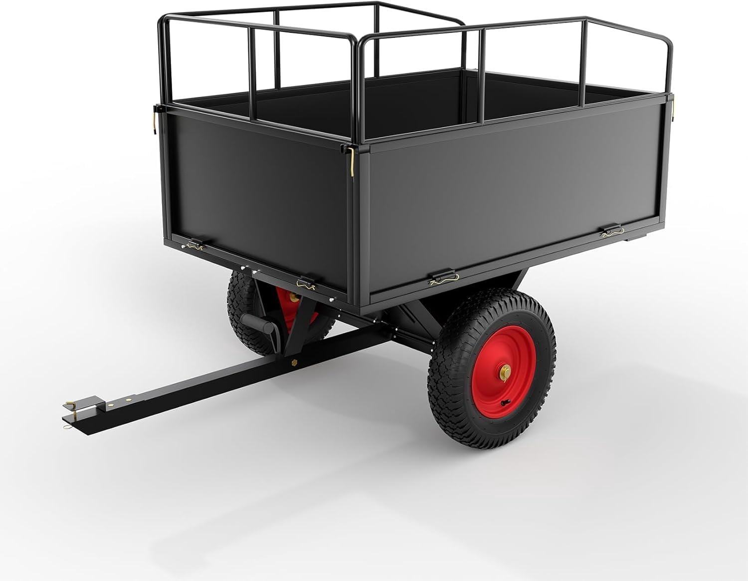 ATV Trailer Tow Behind Steel Dump Cart, 750 lbs 17 Cubic Feet Heavy Duty Yard Garden Trailer with Removable Sides & All Terrain Tires, Fits Lawn Mower, Tractor, Garden Cart, Black