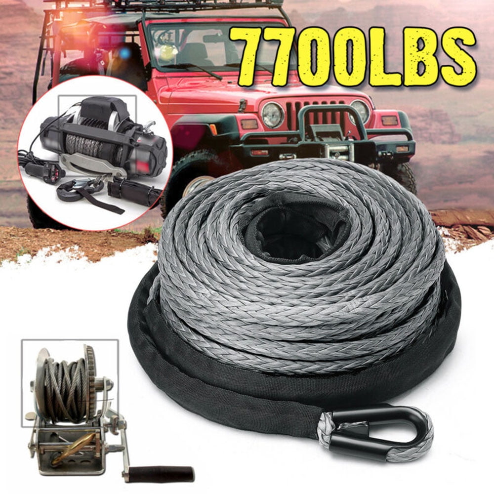 ATV UTV High Strength Synthetic Winch Line Cable Rope Tow Cord with Sheath Gray