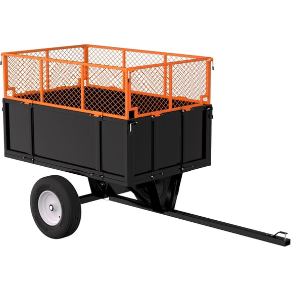 ATV UTV Trailer, Garden Utility Trailer Tow Behind Dump Trailers, 17 Cu.Ft Capacity & Heavy Duty 750 Lbs Steel Dump Cart, with Foldable Mesh Fence, Yard Garden Trailers for Lawn Mower Tractor