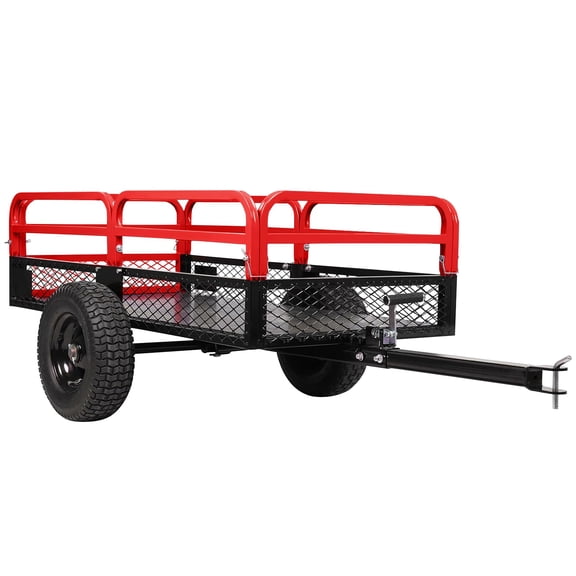 ATV UTV Trailer Tow Behind Dump Cart, 1500 lbs 15 Cubic Feet Steel Dump Trailer, Garden Utility Trailer with Removable Sides, Heavy Duty Yard Garden Trailer Pull Behind Dump Trailer for Lawn, Red