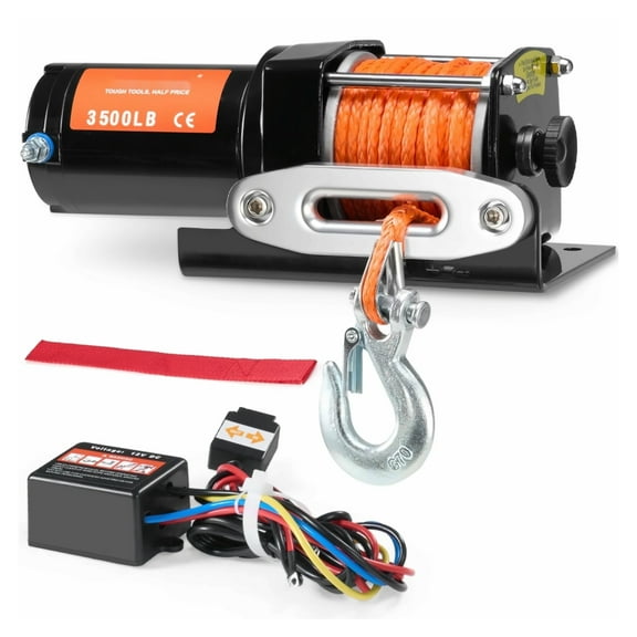 ATV UTV Winch 3500 lb Electric, Synthetic Rope Waterproof, Wired Remote Control