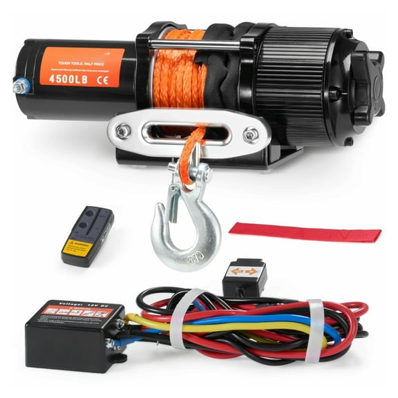 ATV UTV Winch 4500 lb Electric, Synthetic Rope Waterproof, Remote Control Kit