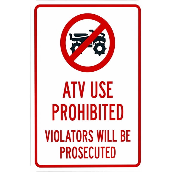 ATV Use Prohibited Violators Prosecuted 8"x12" Warning Sign, No ATV Bike Symbol, Rules Security Metal Sign, Garage Home Business Street Wall Safety Caution Custom Decor
