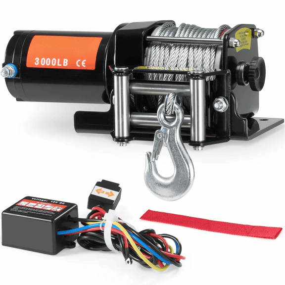 ATV Winch 3000 lb, 12V Electric Winch for UTV, Waterproof Steel Cable Winch with Wired Remote, 3/16in x 39ft, Roller Fairlead for Off-Road Towing