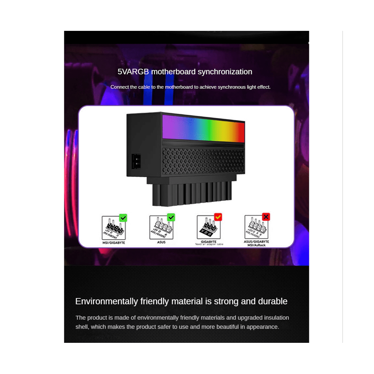 ATX 24 Pin to 90 Degree Adapter 5V 3Pin ARGB Motherboard Power Supply Cable Modular DIY