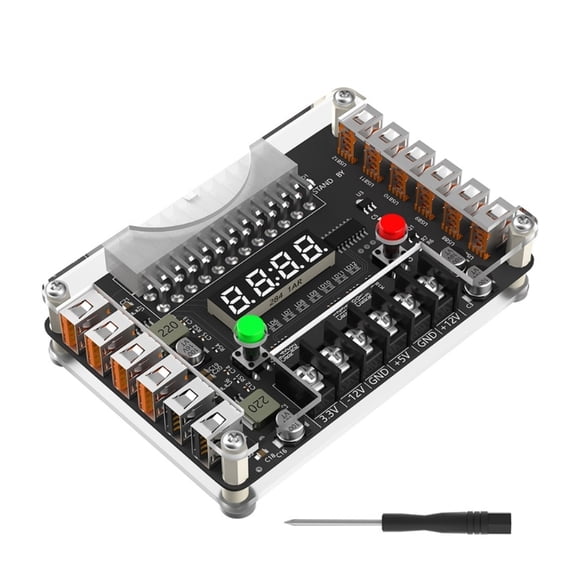ATX 24PIn Power Supply Breakout Board With Acrylic Case, 24P to 12 USB Ports, 3A Output for Electronics Projects