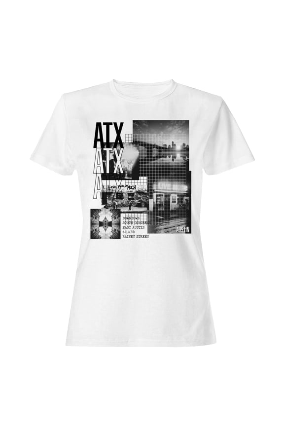 ATX Austin Collage Urban Scene Women's White T-shirt