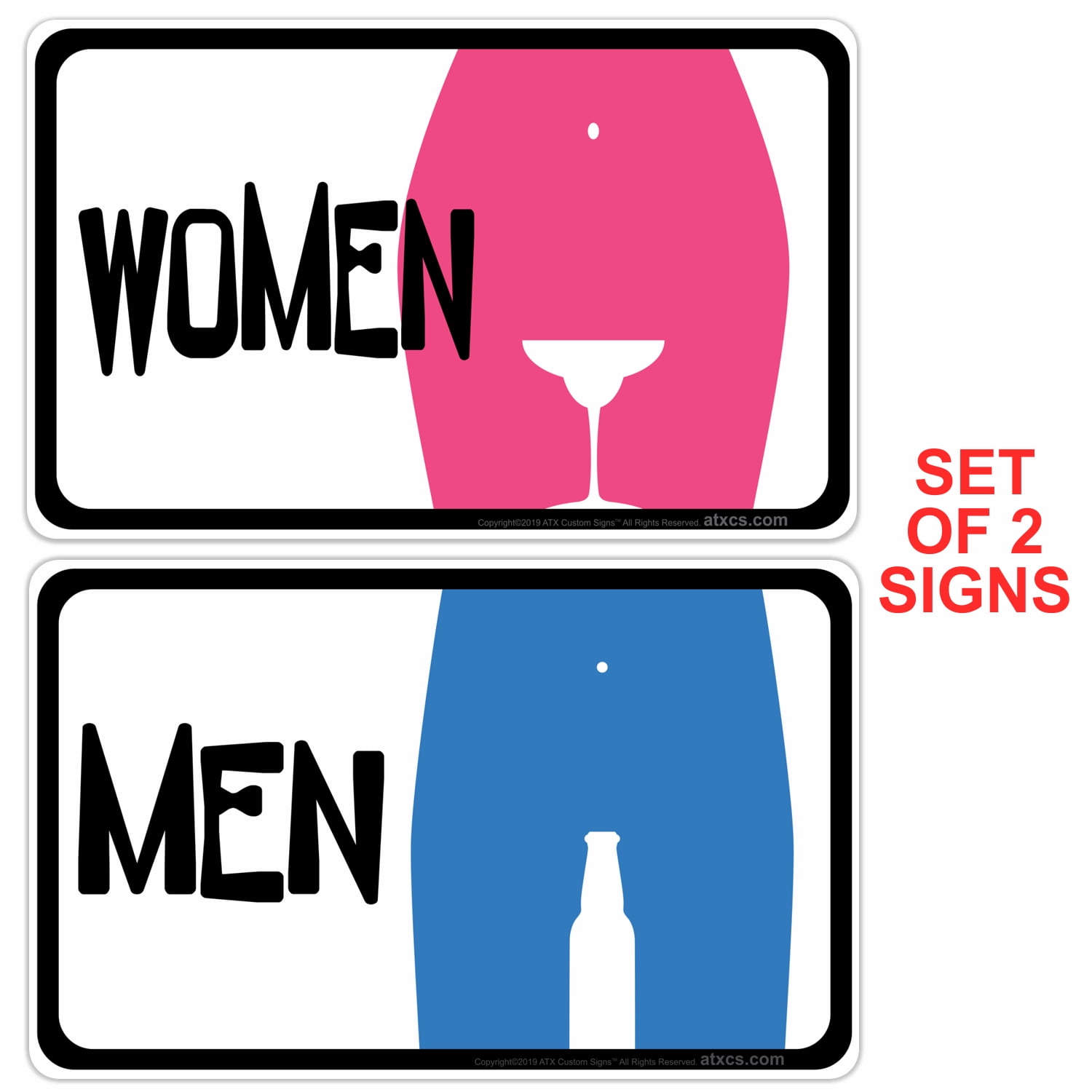 Funny Beer and Cocktail Men and Women Restroom Signs Set