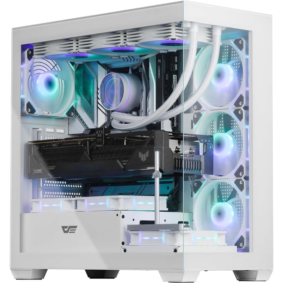 ATX Mid-Tower PC Case, Pre-Install 4 PWM ARGB Fans Computer Case, Full View Dual Tempered Glass Gaming PC Case, Type C Port, Supports up to 360mm Water Cooling Radiator, White(DS900)