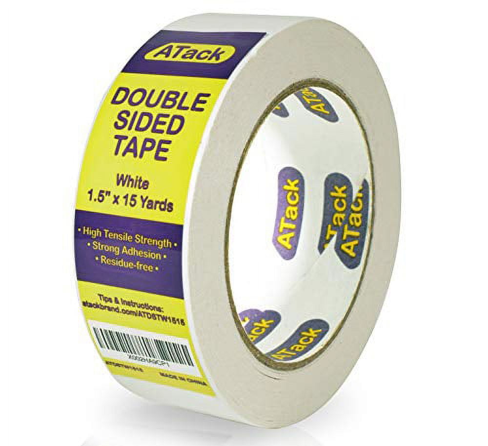 ATack Double-Sided Tape White, 1.5 Inches x 15 Yards, Heavy Duty Double  Sides self Sticky Wall Fabric Tape for Wood Templates, Furniture, Leather