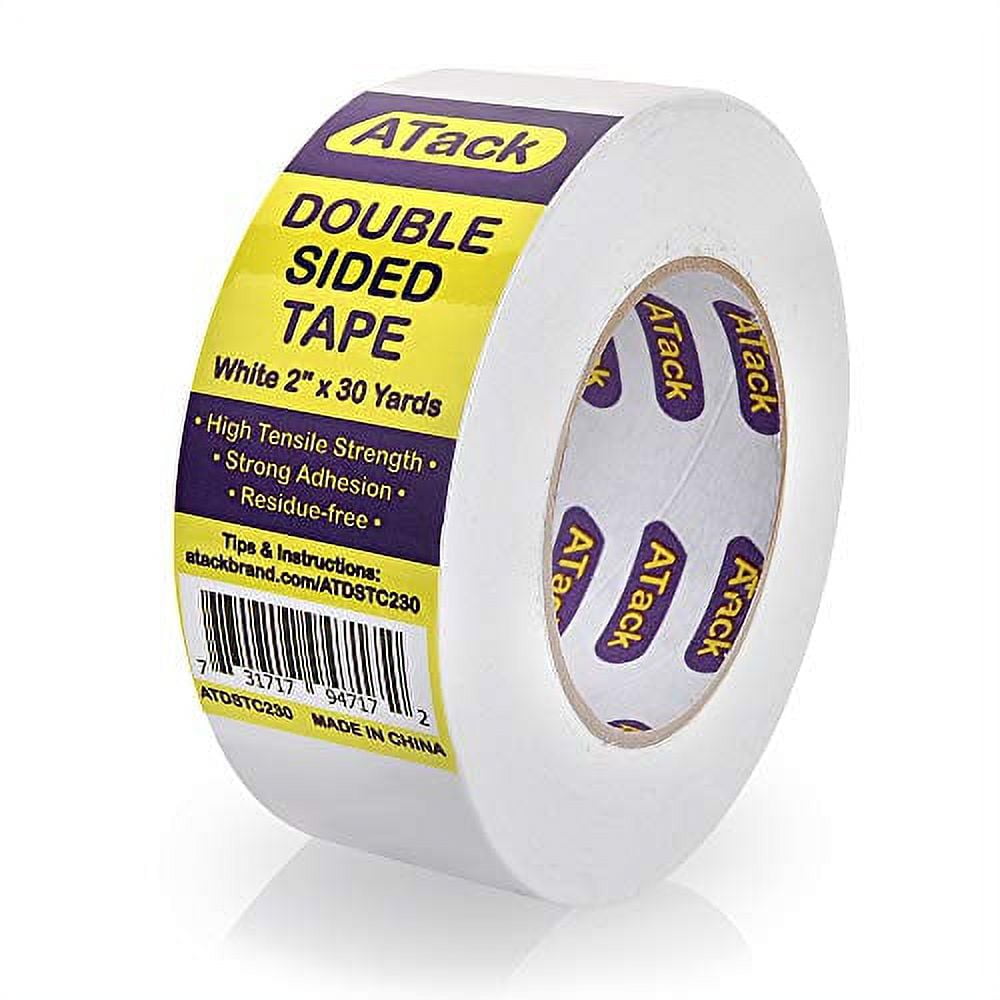 ATack Double-Sided Tape White, 2 x 30 Yards, Heavy Duty Double Sides self  Sticky Wall Fabric Tape for Wood Templates, Furniture, Leather, Curtains  and Craft 