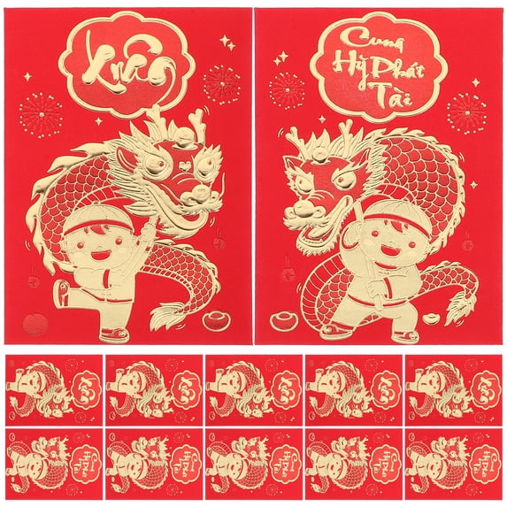 IBASETOY 12Pcs Year of Dragon Red Envelopes Paper Packets for Lunar New Year and Celebrations