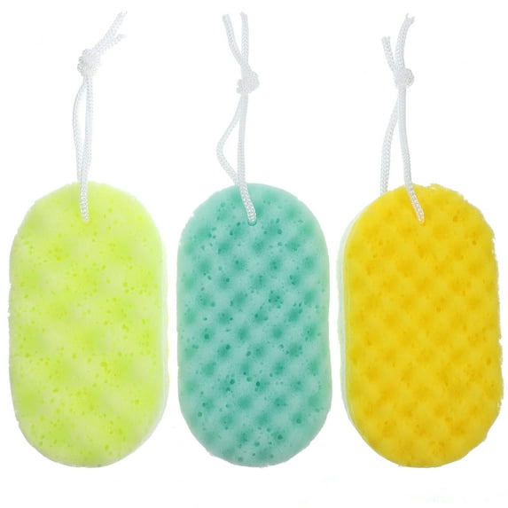 ATriss 3Pcs Bathing Sponge Body Scrubbers Clean and Exfoliating Shower Bathing Tools Sponge with Hanging Rope for Women Men (Random Color)