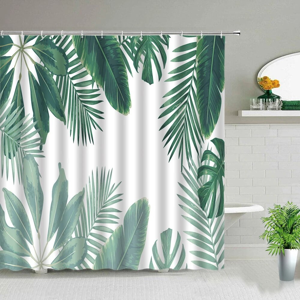 ATropical Palm Leaves Shower Curtains Green Plant Cactus Dandelion