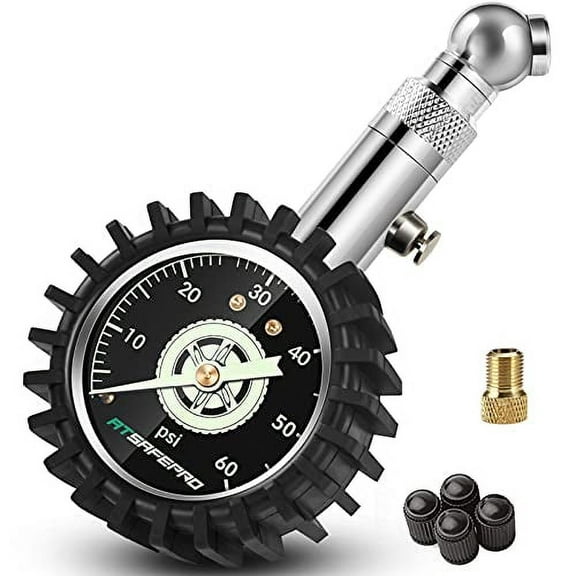 ATsafepro Tire Pressure Gauge 60psi,Easy Read Glow Dial in The Dark, Professional Mechanical Tire Gauge for Motorcycles,Cars,Trucks,Bicycle