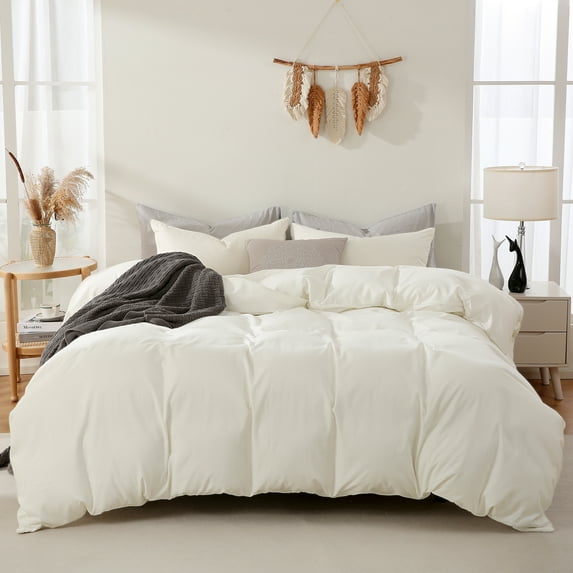 ATsense Duvet Cover Queen Size - Ultra Soft Microfiber, 3 Pieces Off White Bedding Duvet Covers Set - Breathable and Easy Care, Comforter Cover with Zipper Tie