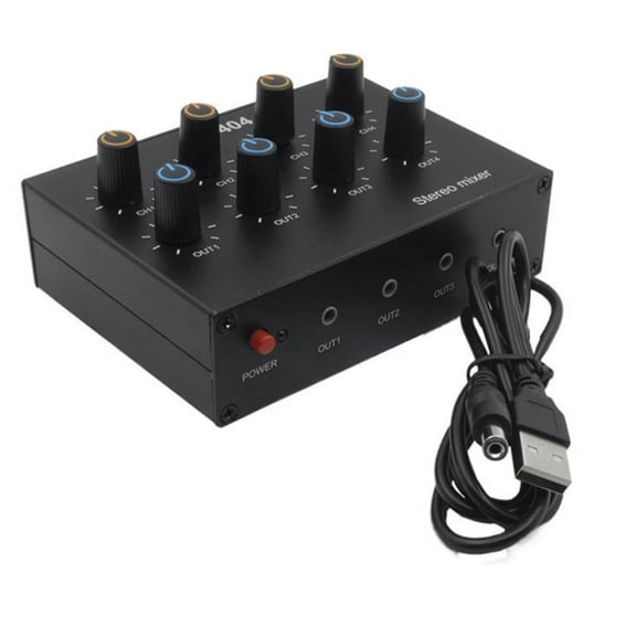 AU-404 Stereo Sound Four Multi Input Output Mixer Dual Channel Audio Music Mixing Four in Four Out,1 x Stereo Mixer,Black