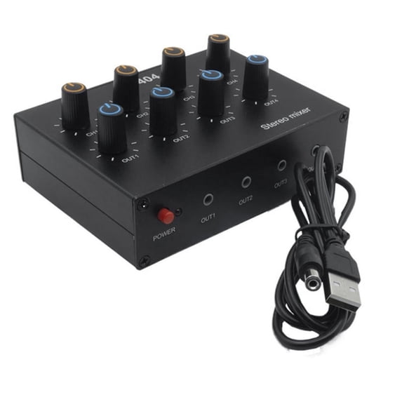 Musical Output AU-404 Stereo Sound Four Multi Input Output Mixer Dual Channel Audio ...