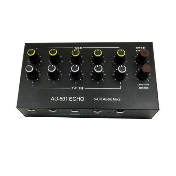AU-501 5CH Microphone Expander 5 Channel 6.5mm Microphone Mixer Multi-Channel Input Expander Hub 5 in 1 Out Rechargeable,1 * microphone extender 1 * USB charging cable 1 * 6.5mm audio cable,Black