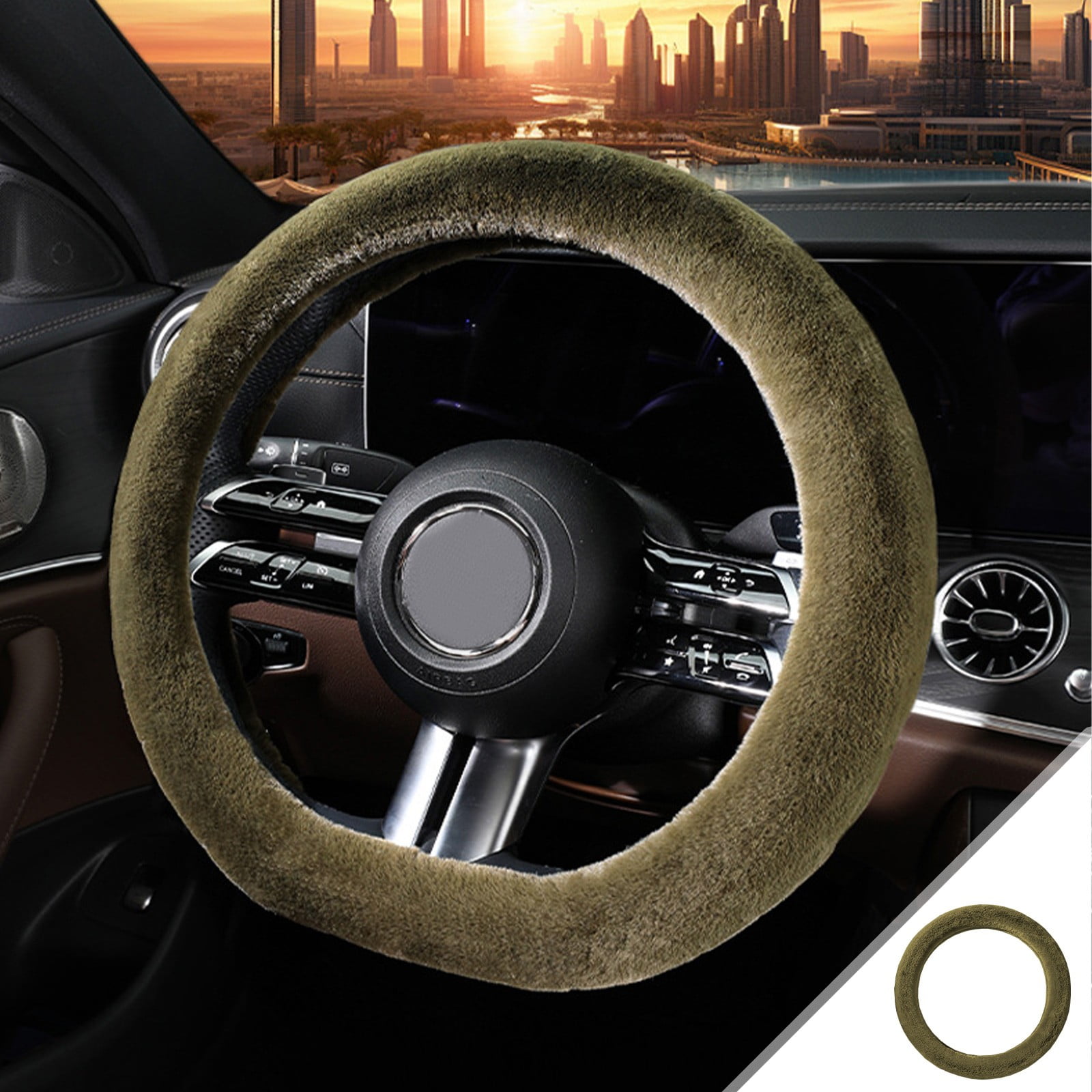 AU Luxury Fluffy Winter Car Steering Wheel Cover for Women Soft Warm Plush Cute Auto Accessories for Vehicle, Sedan, Universal, Fuzzy, Anti Slip, Black, 14in, Standard Size 14.5-15"(37-38cm)
