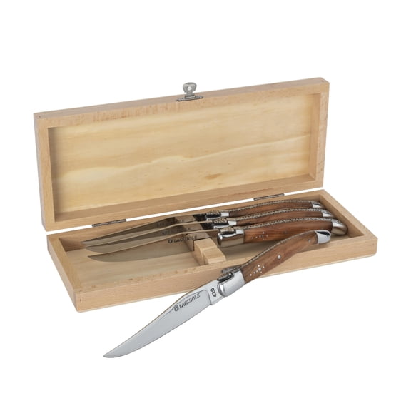 AU NAIN LAGUIOLE SET OF 4 STEAK KNIVES WITH OLIVE WOOD HANDLES