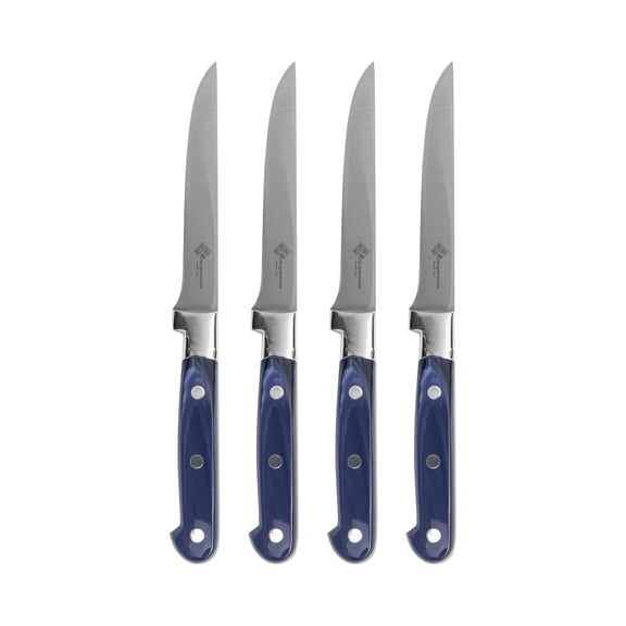 AU NAIN Le Thiers Prince Gastronome 4 Steak Knives Set with Royal Blue Handles  Dinner Knives with Non-Serrated Razor Blades  Cutlery Set For 4  Silverware Set to Enhance Your Table