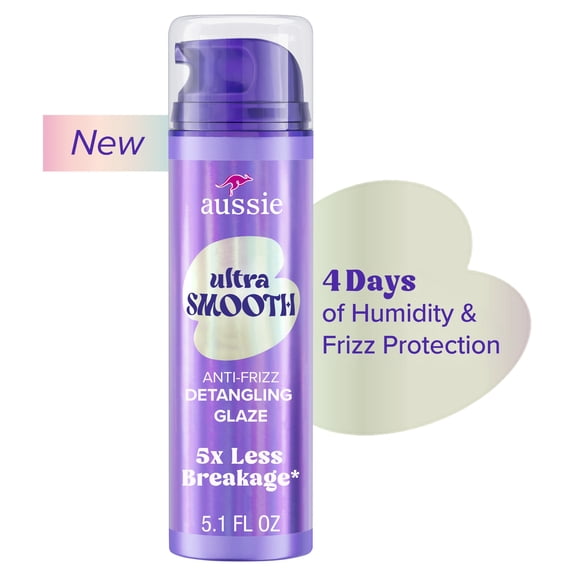 Aussie Ultra Smooth Detangling Glaze, Anti-Frizz, 5X Less Breakage, With Jojoba Oil, For All Textured Hair 5.1 fl oz