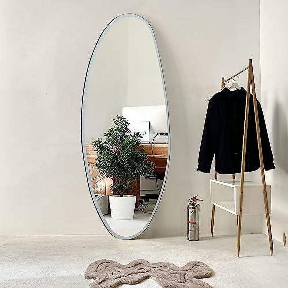 AUA CROWN Irregular Frameless Water Drop Wall Mirror, 47x23 Inch Irregular Oval Wall Mirror, Decorative Wall Mirror For Living Room Bedroom Bathroom, Horizontal or Vertical Mounting